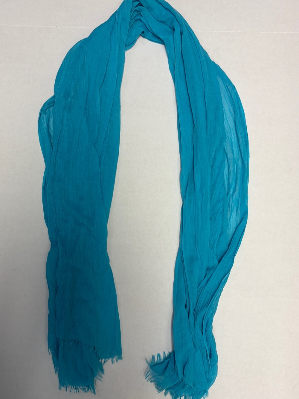Turquoise Blue Lightweight Crinkle Scarf Wrap Shawl Fringe Ends